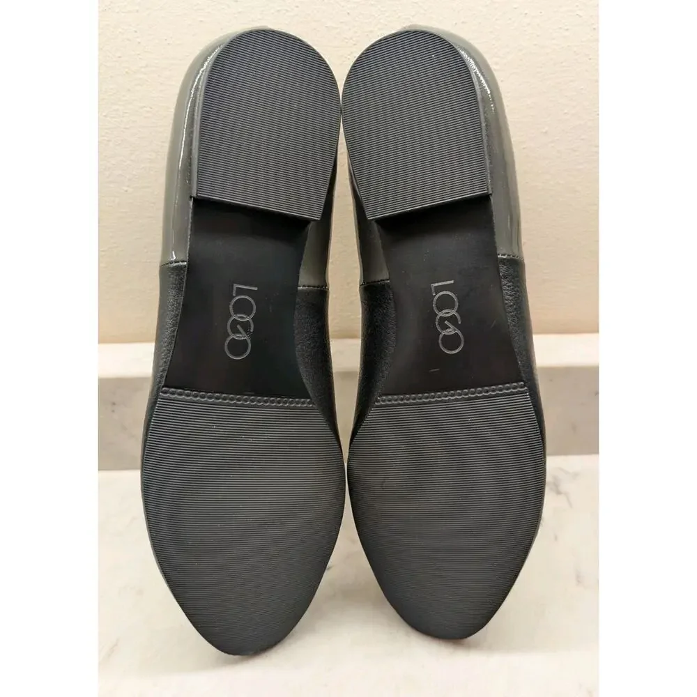 LOGO Meryl Leather Slip on Loafers Black/Pewter Patent 8.5 NEW Lori Goldstein
